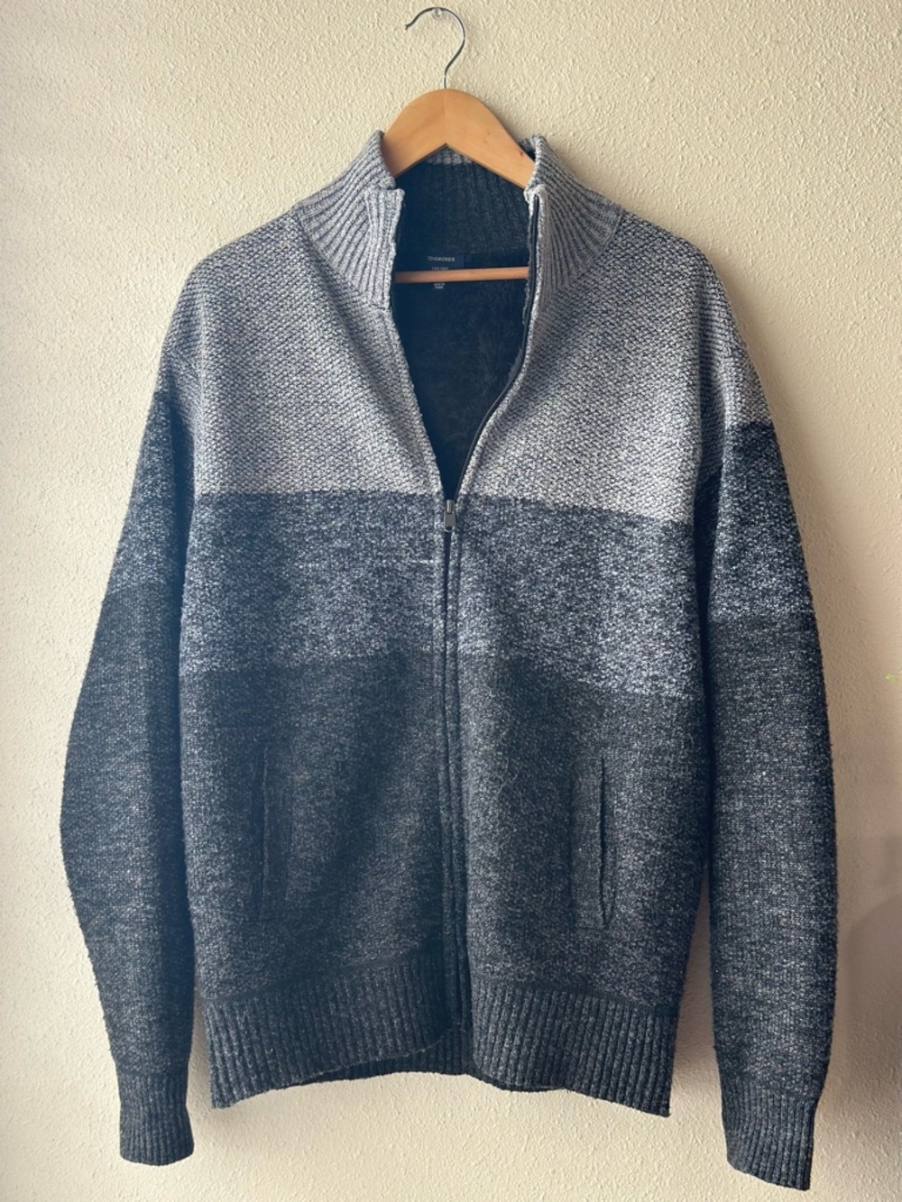 7Diamonds "Luxe Soft" Men's Full-Zip Sweater - Colorblock Knit, Fleece Lined